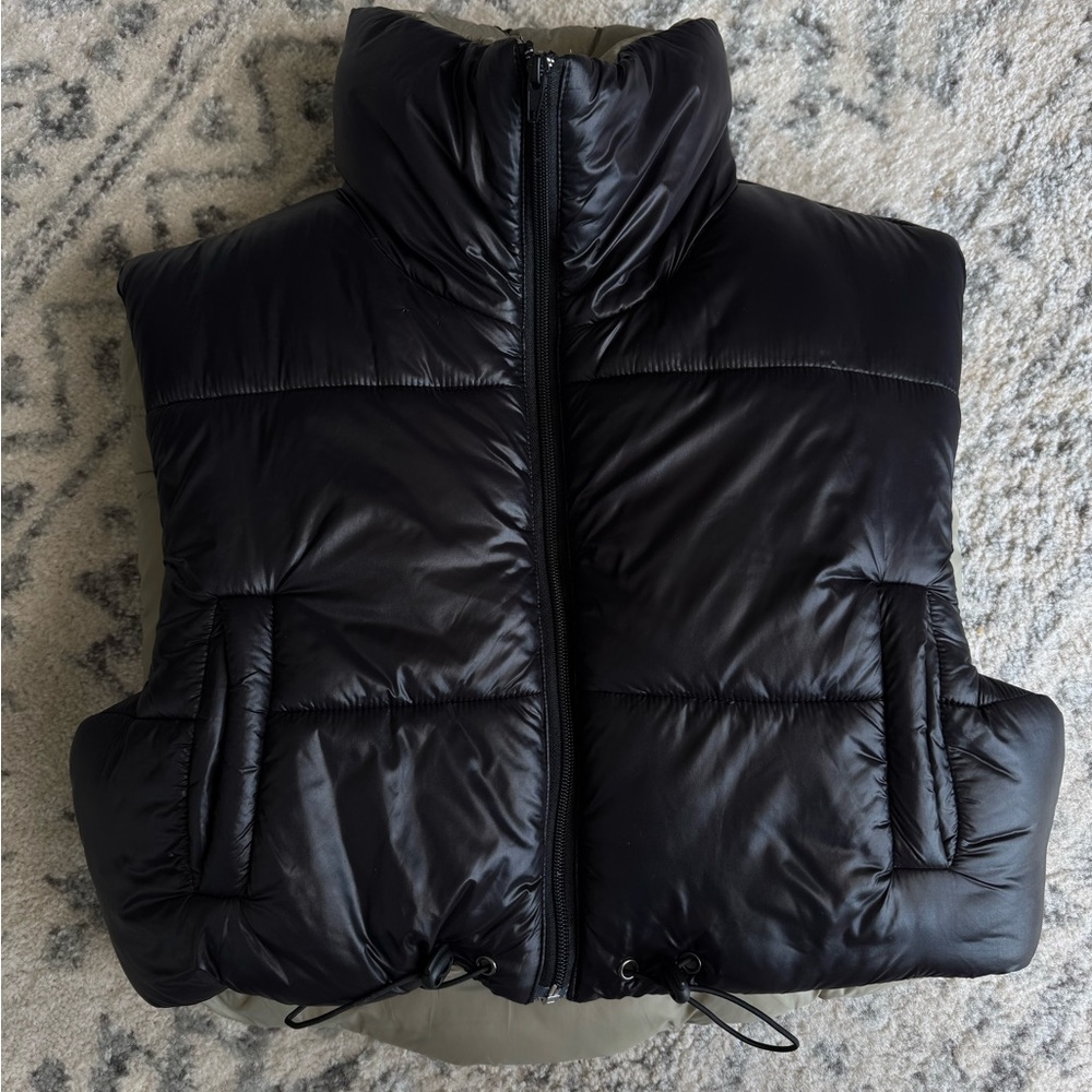 Blue Blush Shiny Black Quilted Vest
